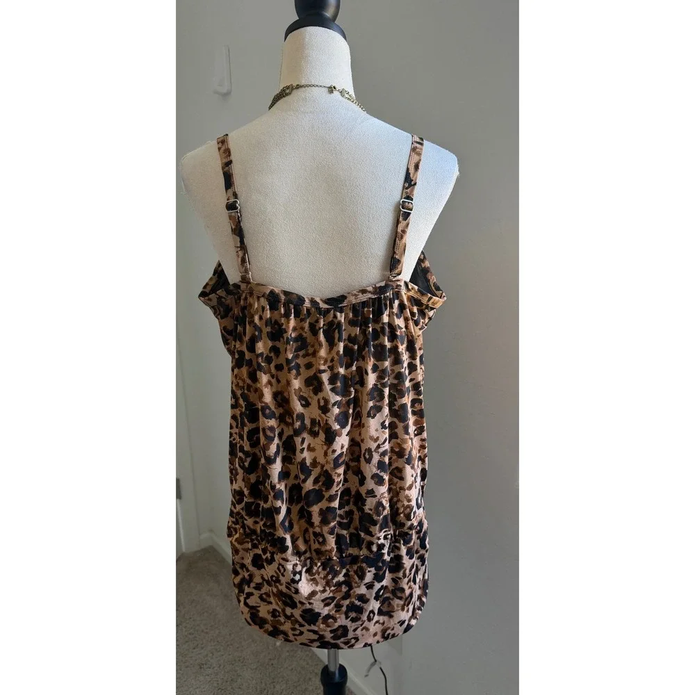 Swimsuits For All Leopard Print Brown Animal Print Bra Tapered Hem Swim Top 18
